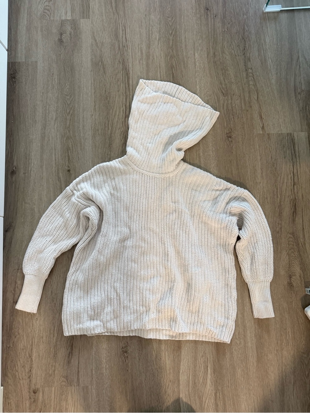 American Apparel Cream Knit Hooded Turtleneck Sweater